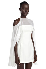 Edita White Cold Shoulder Cape Mini Dress