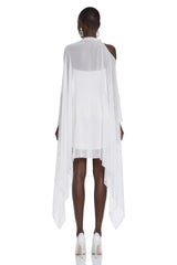 Edita White Cold Shoulder Cape Mini Dress