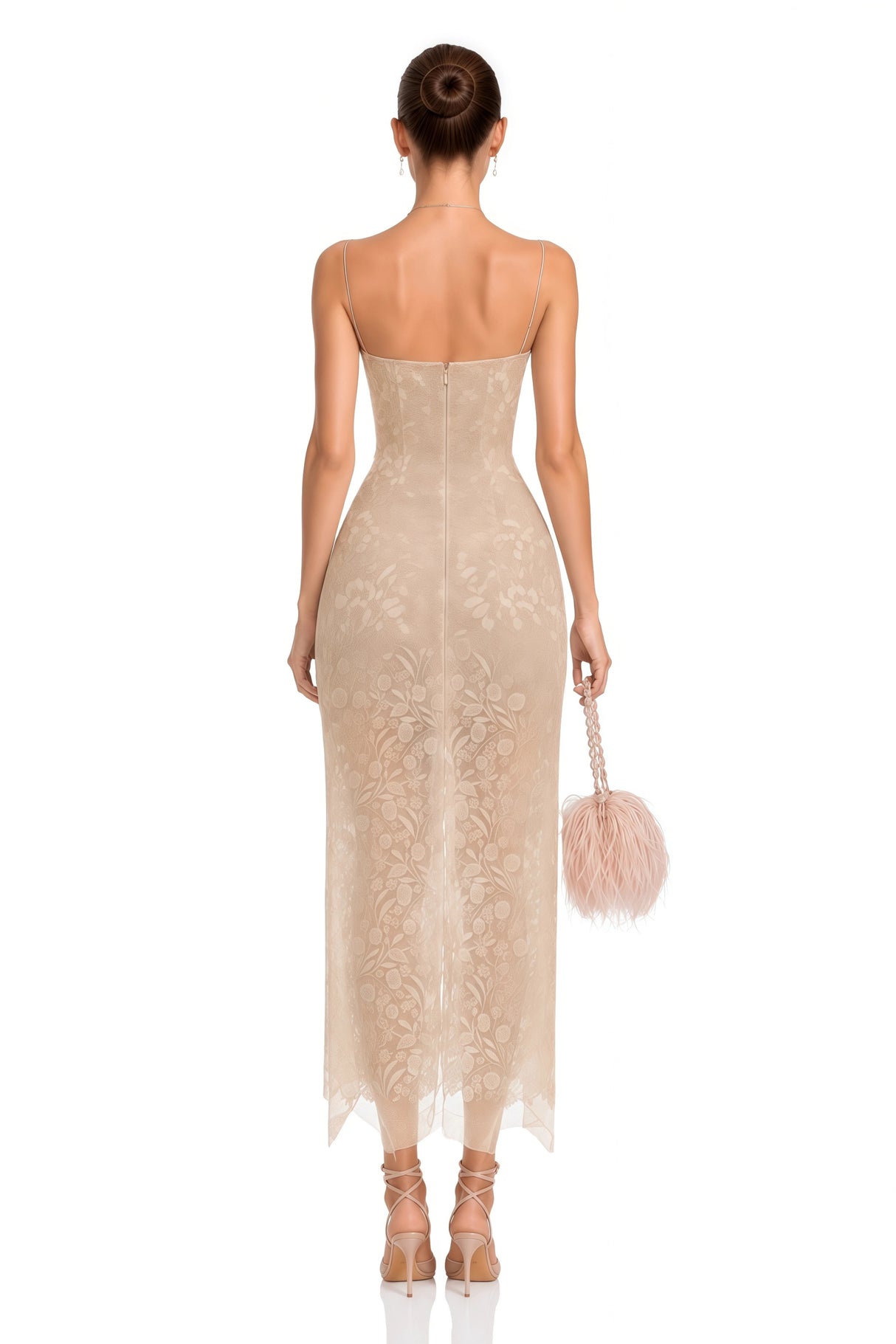 Edith Neutral Floral Lace Midi Dress