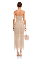 Edith Neutral Floral Lace Midi Dress