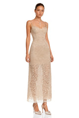 Edith Neutral Floral Lace Midi Dress
