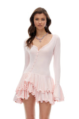 Edwina Pink Asymmetrical Ruffled Tiered Mini Dress