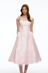 Edwina Pink Square Neck Floral Midi Dress