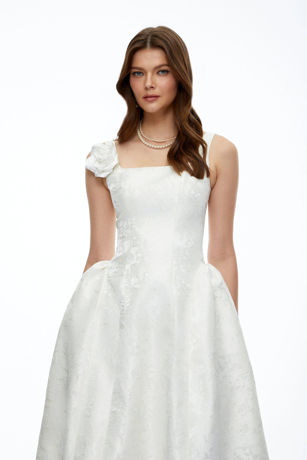 Edwina White Square Neck Floral Midi Dress