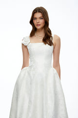 Edwina White Square Neck Floral Midi Dress