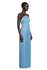 Efsun Blue Off Shoulder Satin Maxi Dress
