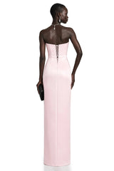 Efsun Pink Off Shoulder Satin Maxi Dress