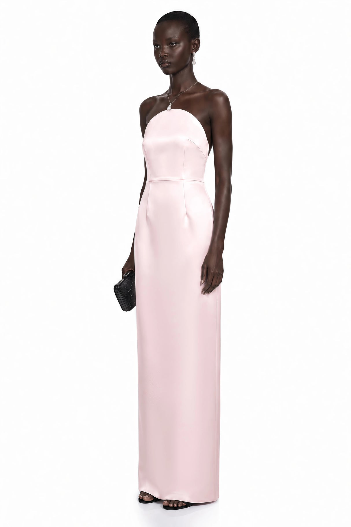 Efsun Pink Off Shoulder Satin Maxi Dress
