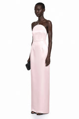 Efsun Pink Off Shoulder Satin Maxi Dress