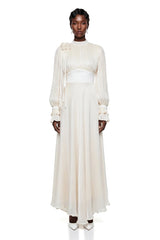 Egeria Cream Ruched Satin Maxi Dress