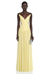 Eglantine Yellow Cross Front Ruched Maxi Dress