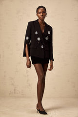 Egle Blazer - Peak Lapels - Crystal Embellishment - Cinched Waist - Front Button Fastening