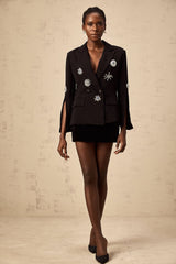 Egle Blazer - Peak Lapels - Crystal Embellishment - Cinched Waist - Front Button Fastening