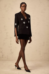 Egle Blazer - Peak Lapels - Crystal Embellishment - Cinched Waist - Front Button Fastening