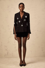 Egle Blazer - Peak Lapels - Crystal Embellishment - Cinched Waist - Front Button Fastening