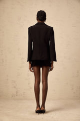 Egle Blazer - Peak Lapels - Crystal Embellishment - Cinched Waist - Front Button Fastening