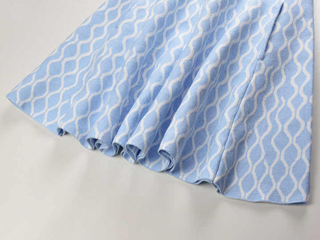 Egle Dress - Flared A - Line Silhouette - Wavy Pattern - Square Neckline - Lightweight Breathable Fabric - Retro - Inspired Trendy Design