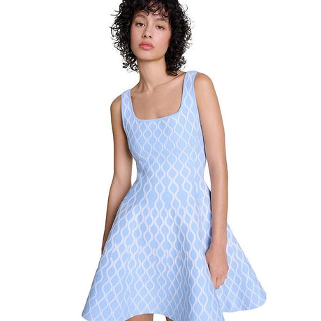 Egle Dress - Flared A - Line Silhouette - Wavy Pattern - Square Neckline - Lightweight Breathable Fabric - Retro - Inspired Trendy Design
