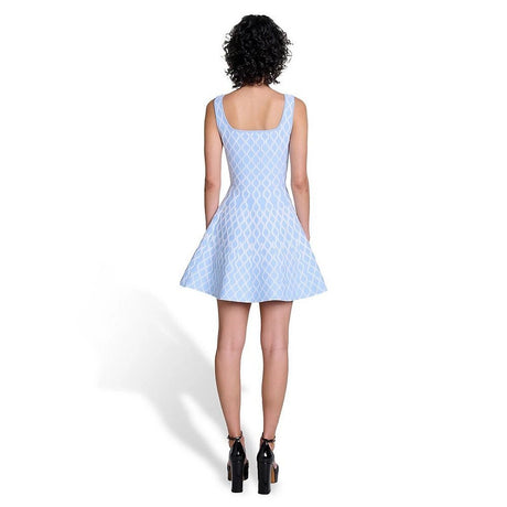 Egle Dress - Flared A - Line Silhouette - Wavy Pattern - Square Neckline - Lightweight Breathable Fabric - Retro - Inspired Trendy Design