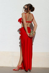 Egle Red Floral Detailing High Slit Dress