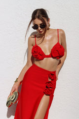 Egle Red Floral High Slit Dress for Women