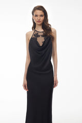 Eila Black SemiSheer Draped Maxi Dress