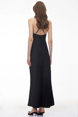 Eila Black SemiSheer Draped Maxi Dress