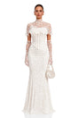 Eirian White High Neck Lace Maxi Dress with Cape Sleeves