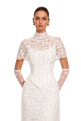 Eirian White High Neck Lace Maxi Dress with Cape Sleeves