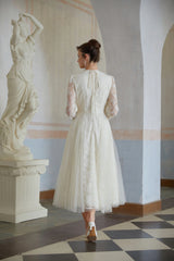 Eirlys White Floral Lace Tulle Midi Dress