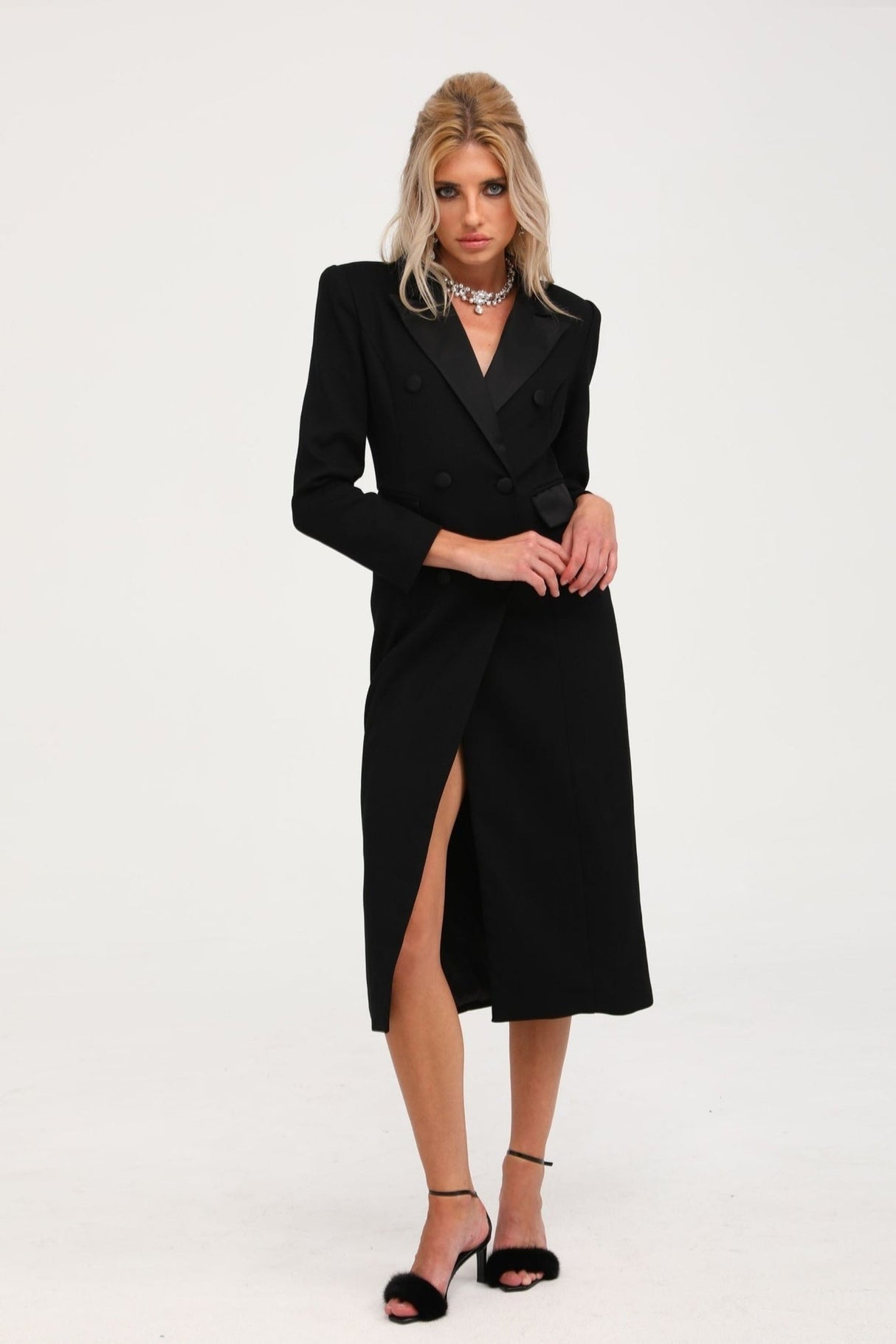 Eithne black doublebreasted long coat