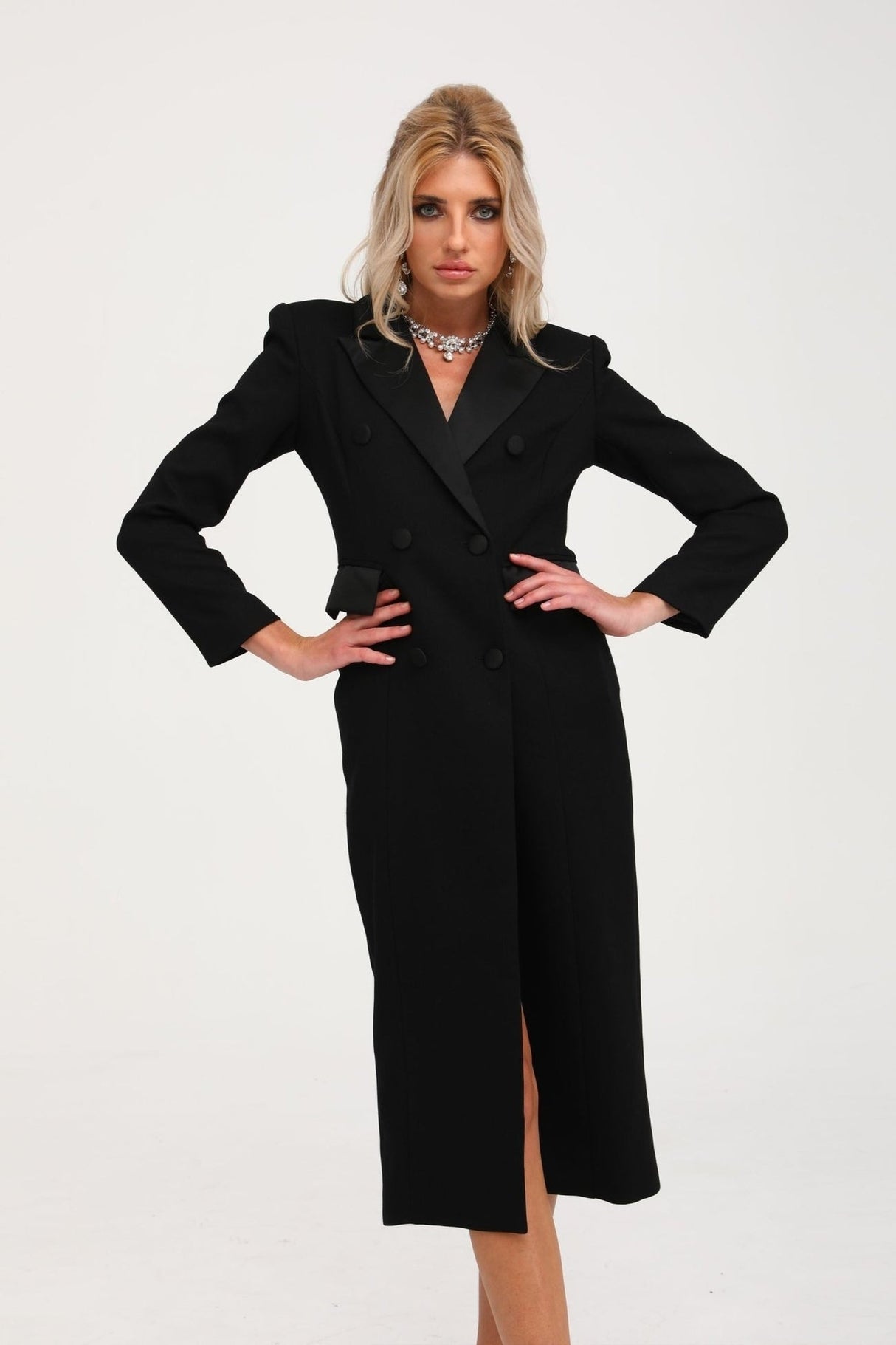 Eithne black doublebreasted long coat