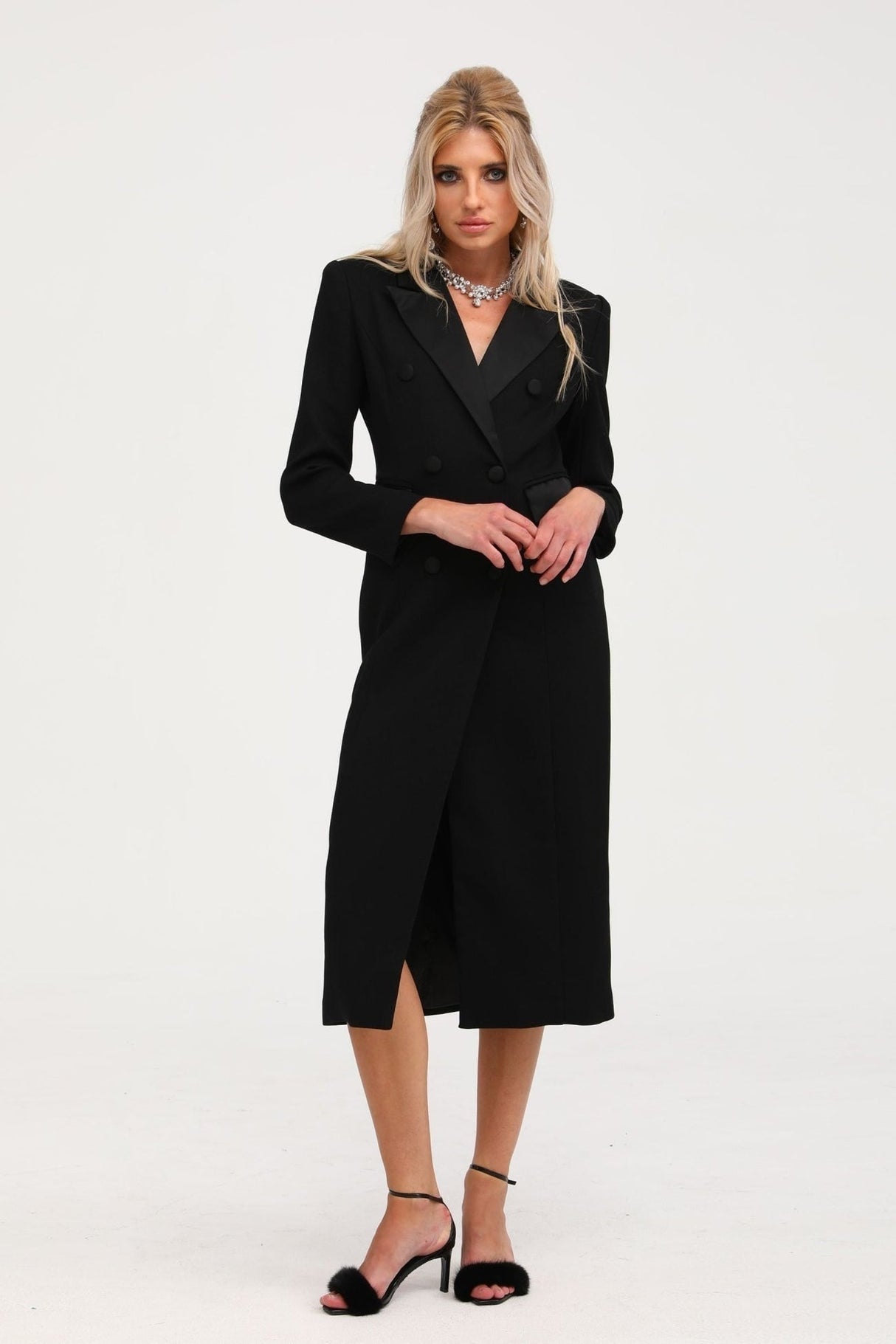 Eithne black doublebreasted long coat
