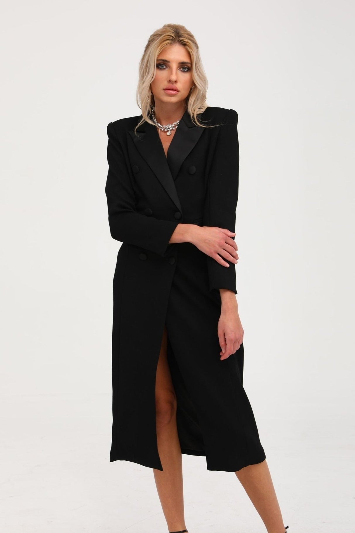 Eithne black doublebreasted long coat