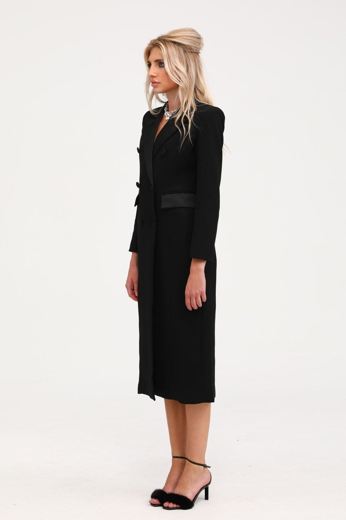 Eithne black doublebreasted long coat