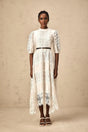 Elaina Midi Dress White Lace - Trim Panelled & Belted