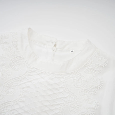 Elaina Midi Dress White Lace - Trim Panelled & Belted