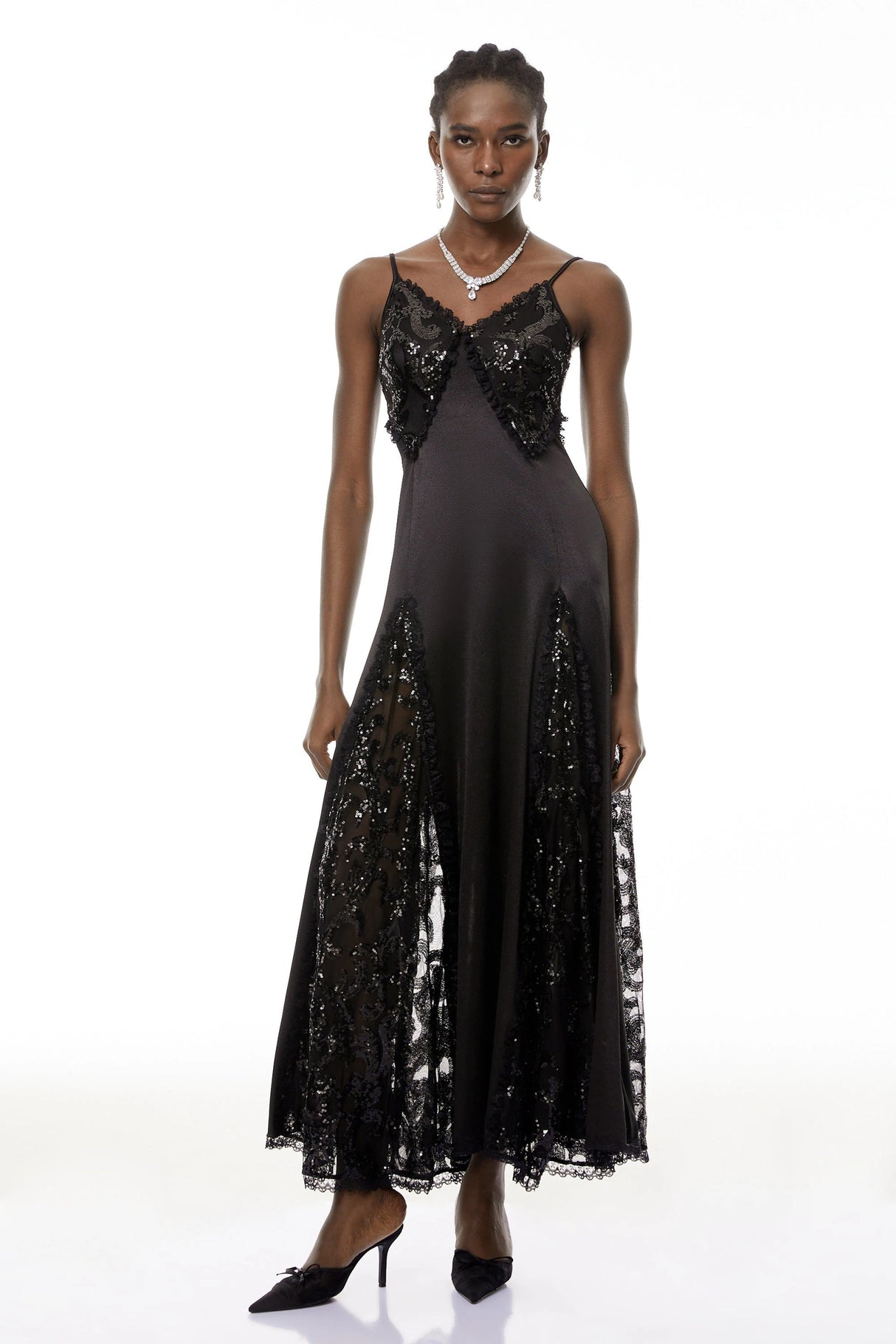 Elara Black CutOut Sequin Maxi Dress