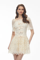 Elara White Lace Mini Dress with Embellishment