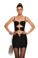 Elaria Black Cutout Embellished Mini Dress