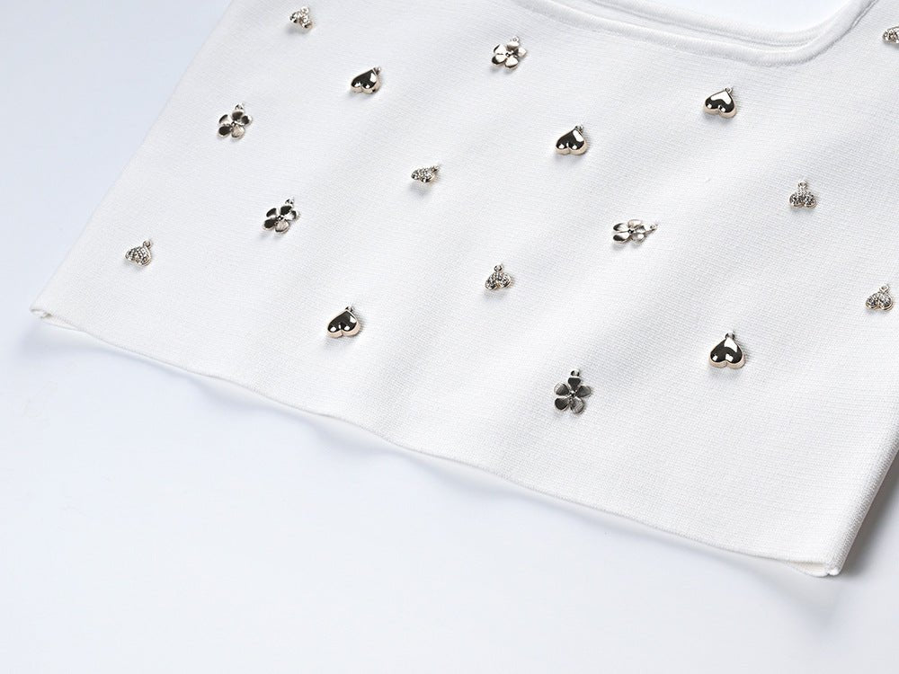 Elda Top & Skirt Set - Cropped Top With Floral Motifs - Relaxed Fit - Soft Knitted Fabric - Ruffle Hem Detail