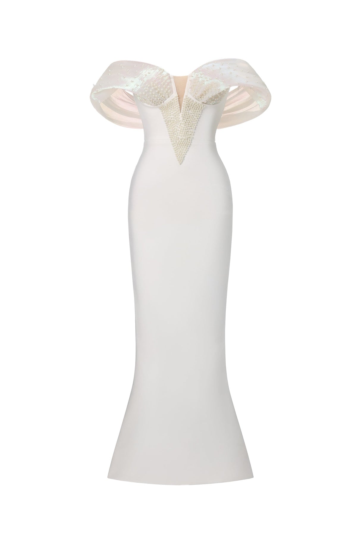 Elda White Off-Shoulder Pearl Detailing Dress