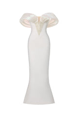 Elda White Off-Shoulder Pearl Detailing Dress