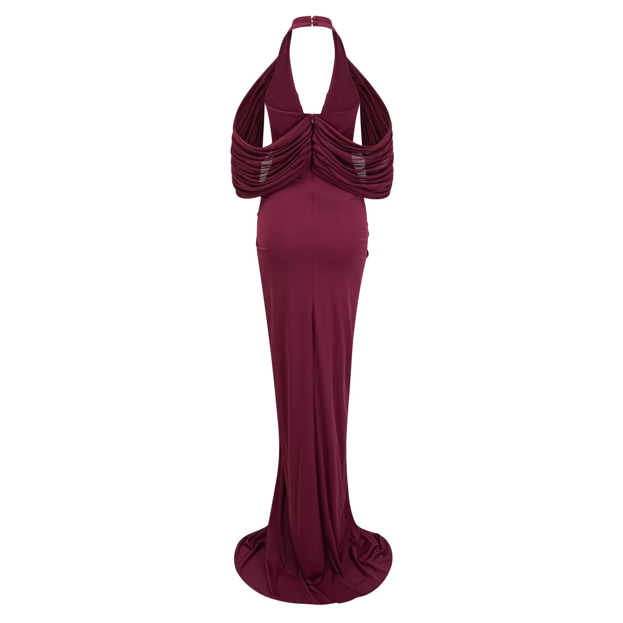 Eléa Red Cold Shoulder Draped Maxi Dress