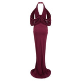 Eléa Red Cold Shoulder Draped Maxi Dress