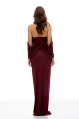 Eléa Red Cold Shoulder Draped Maxi Dress
