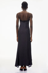 Eleanor Black Polka Dot Lace Trim Maxi Dress