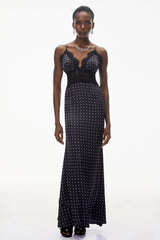 Eleanor Black Polka Dot Lace Trim Maxi Dress