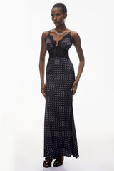 Eleanor Black Polka Dot Lace Trim Maxi Dress