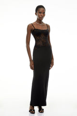 Eleanor Black Sweetheart Lace Panel Maxi Dress